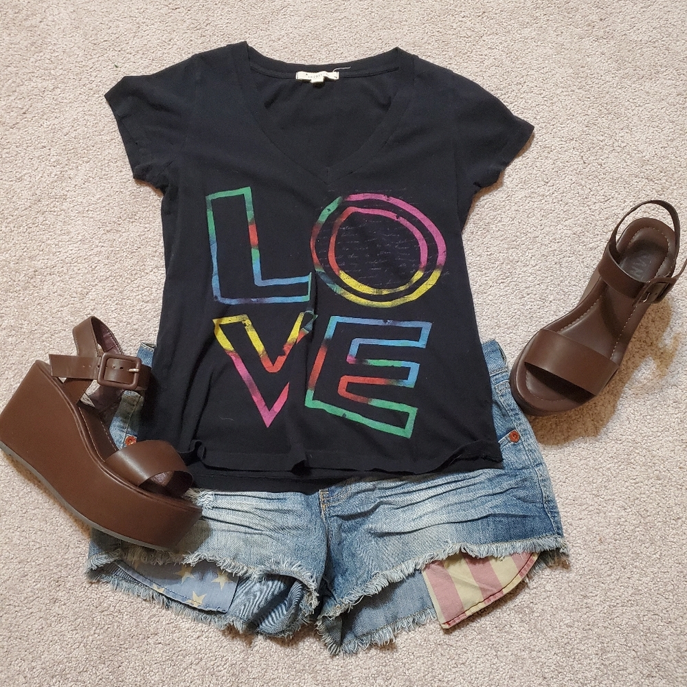 LOVE Multicolor/Rainbow V-Neck Graphic T-Shirt